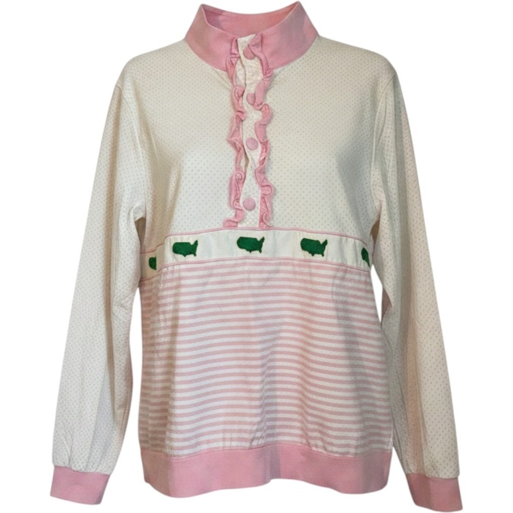 Little‎ Bear Womens Size L Pink White Embroidered Augusta National Top Preppy